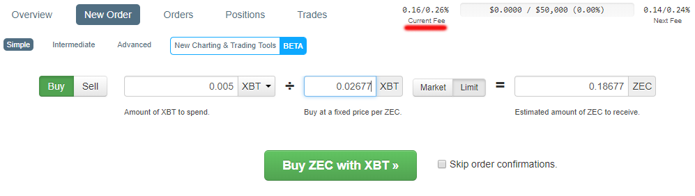 Buy ZEC with XBT