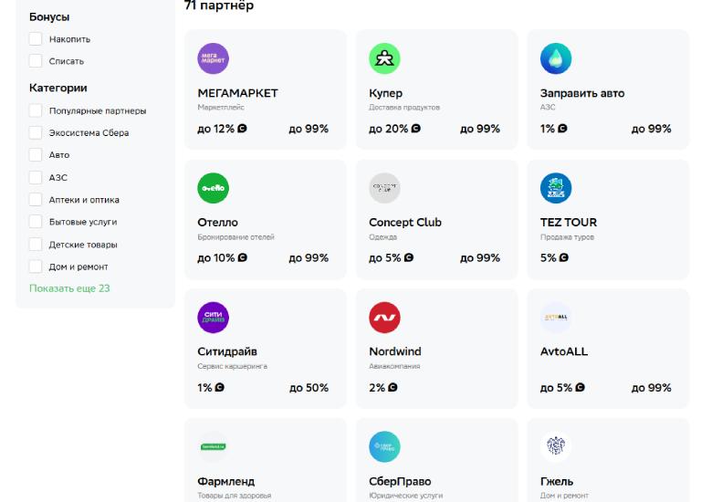 магазина-партнеры спасибо сбербанка